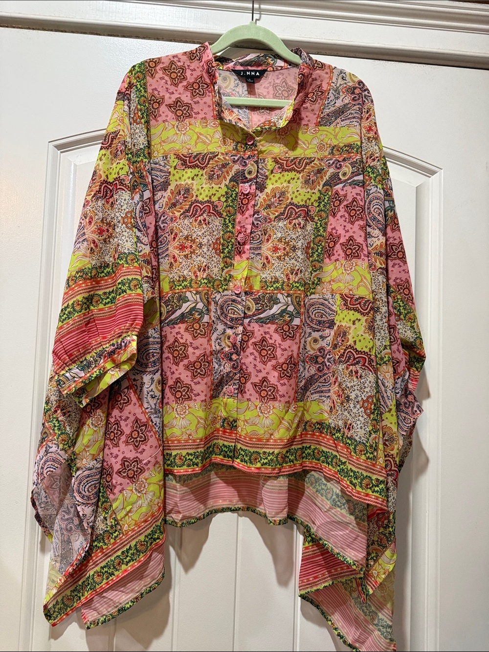 Oversized. Size small. Pink Paisley Patchwork Button-Up Top
